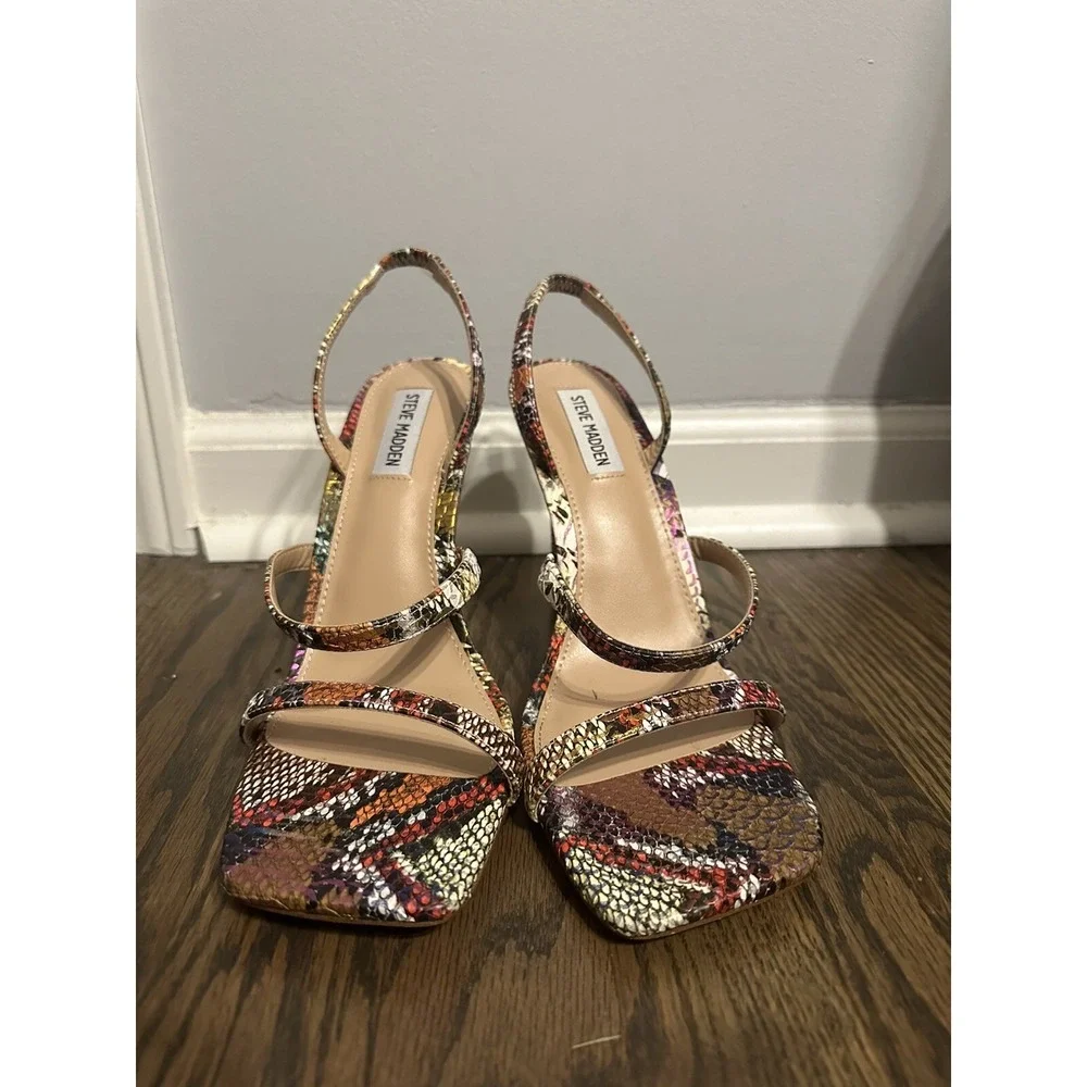 Steve Madden Gracey Stiletto‎ Heeled Sandal Rainbow Snake Print Sz 10 Multicolor